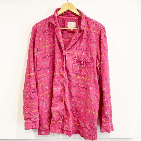 Victoria's Secret Other - Victoria’s Secret Pink Patterned Button Down Pajama Top L